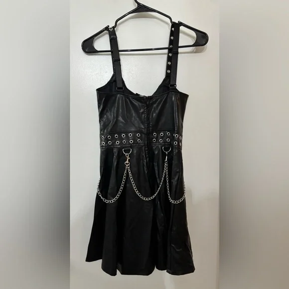 Widow Dolls Kill Black Faux Leather Mini Dress Size Small Gothic Grunge Punk - Picture 3 of 16